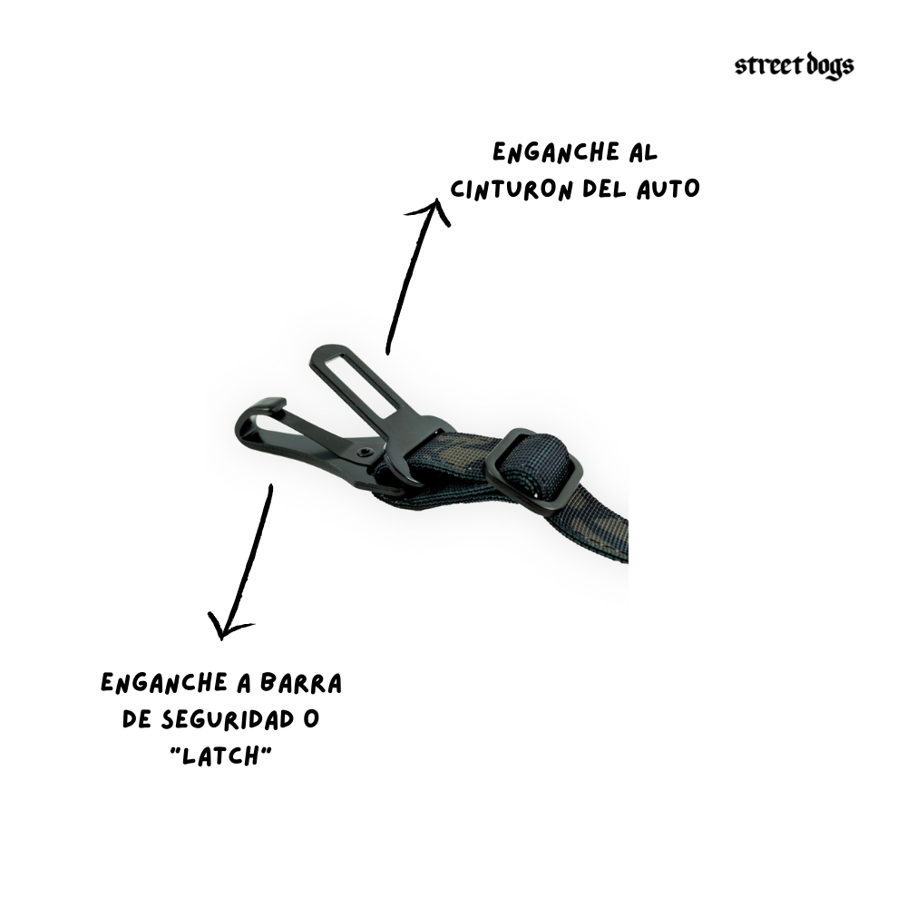 Cinturón de Seguridad para Perros | Mosquetón Táctico | Black Camouflage