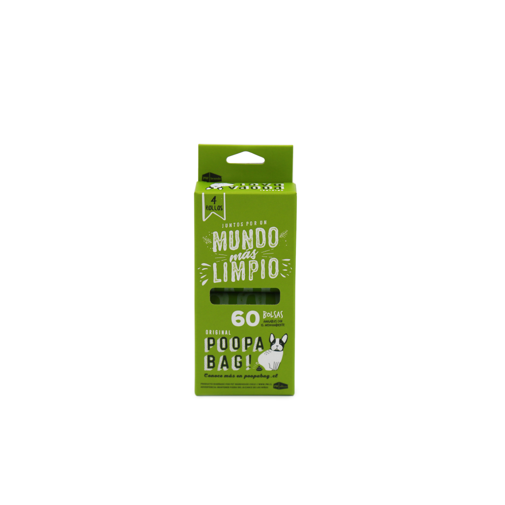 Bolsas para Fecas Biodegradables - Caja 4 Rollos x 15 Bolsas - Poopa Bag!