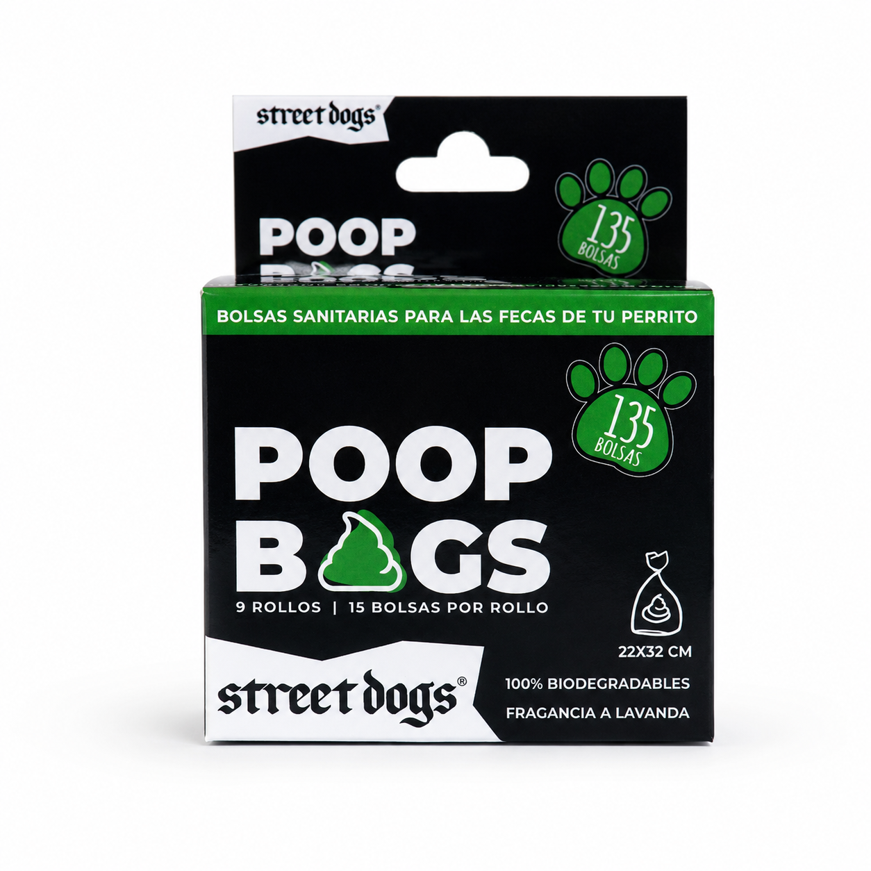 Poop Bags Street Dogs | Caja 9 Rollos - 135 Bolsas Biodegradables