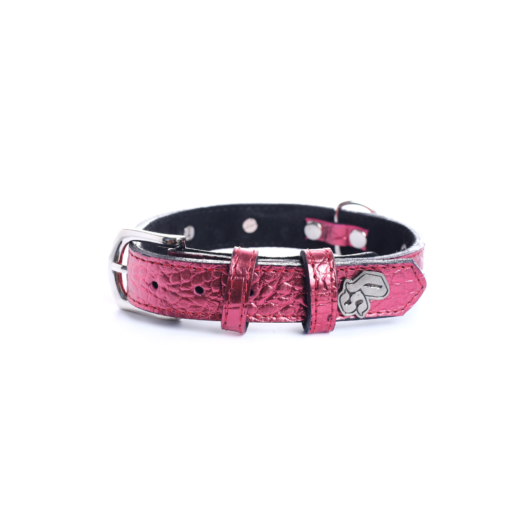 Collar Cuero 2.5 cm para Perros - Street Dogs - Metallic Pink