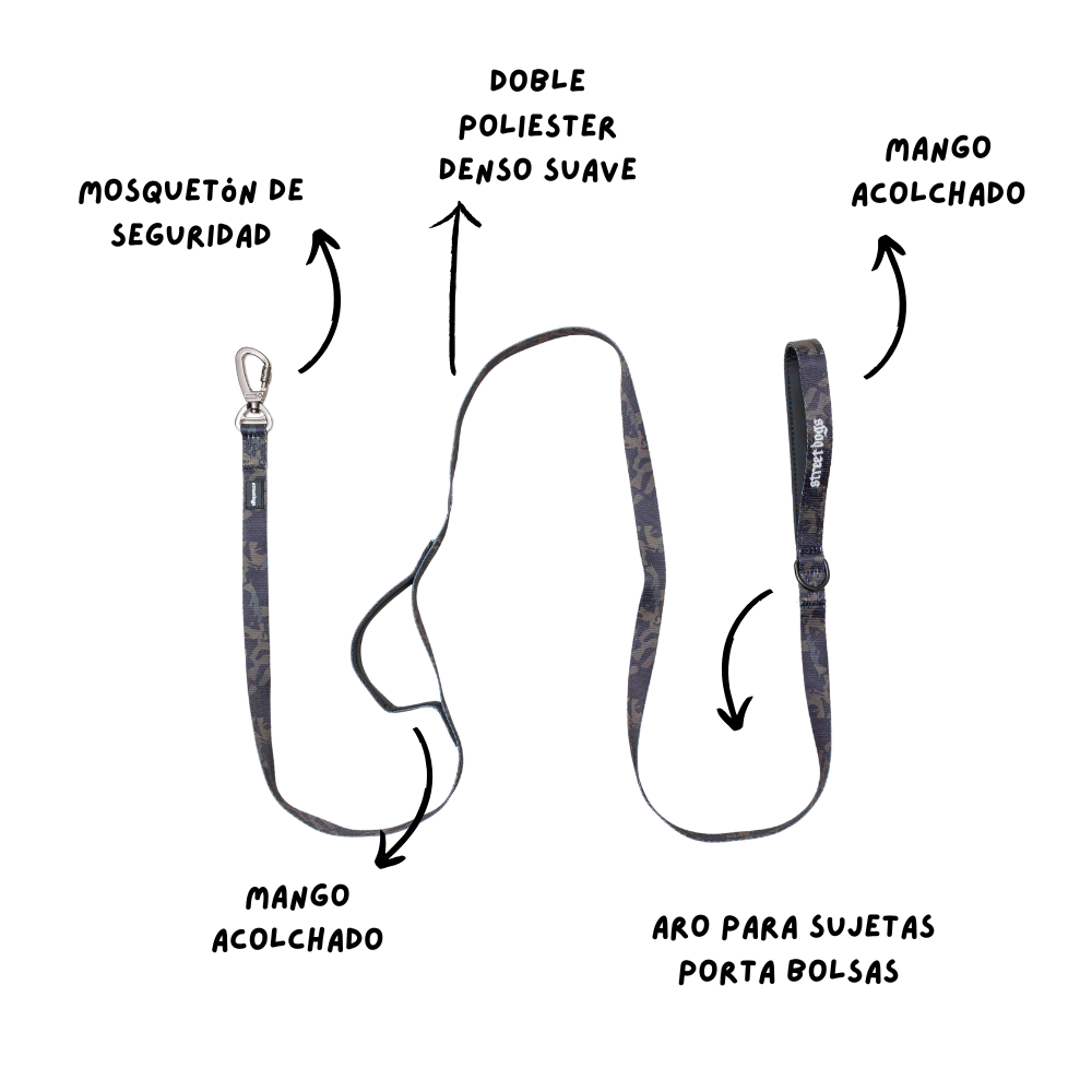 Correa Larga para Perros - Light | 3 mts | Black Camouflage