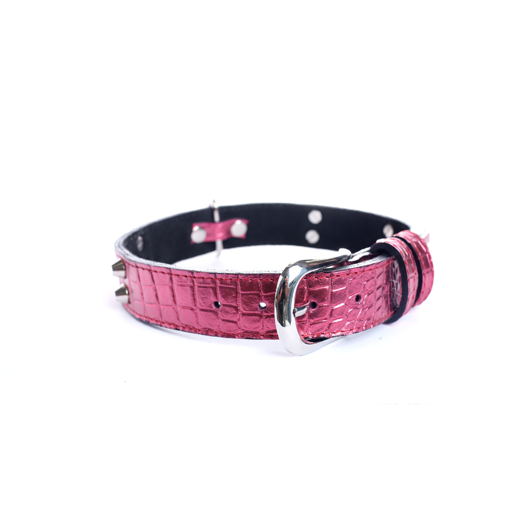 Collar Cuero 3 cm para Perros - Street Dogs - Metallic Pink