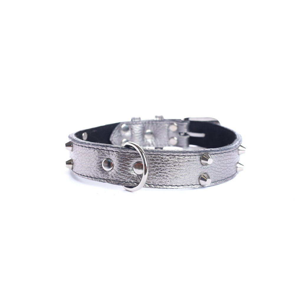 Collar Cuero 3 cm para Perros - Street Dogs - Silver