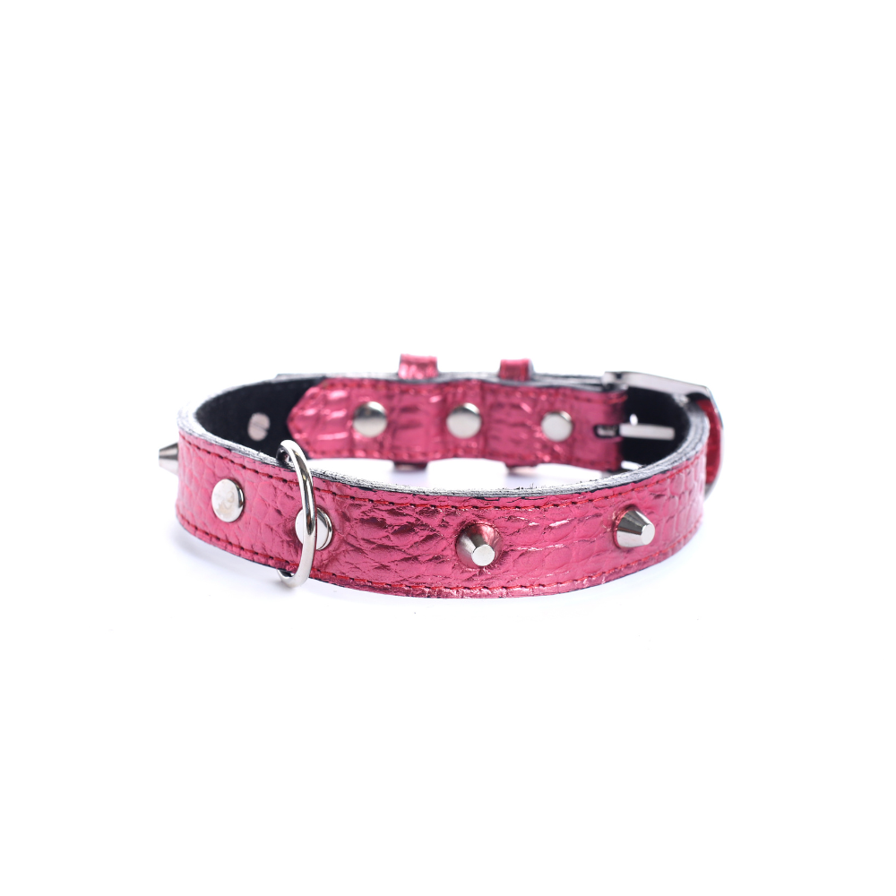 Collar Cuero 2.5 cm para Perros - Street Dogs - Metallic Pink
