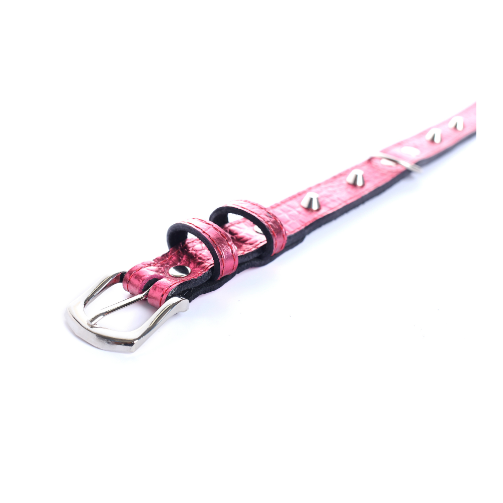 Collar Cuero 2.5 cm para Perros - Street Dogs - Metallic Pink