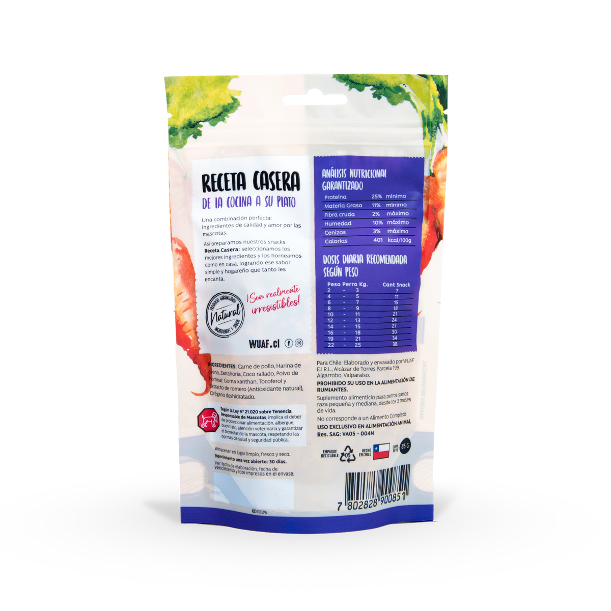 Wuaf Snack Razas Pequeñas -  Sabor Pollo & Zanahoria - 85 Gr